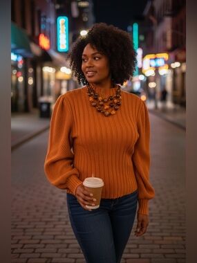 SHEIN Ribbed Mock Neck Sweater in Burnt Orange
